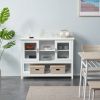 130*38*89.2cm Transparent Sliding Double Doors Double Inner Compartments With Bottom Storage Rack Sideboard Classical White