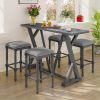 TOPMAX Mid-century Counter Height 5-Piece Dining Set; Wood Console Table with Trestle Legs and 4 Stools for Small Places; Gray