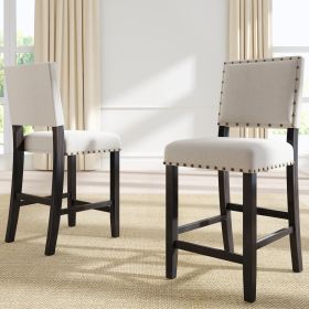 TOPMAX 2 Pieces Rustic Wooden Counter Height Upholstered Dining Chairs for Small Places; Espresso+ Beige