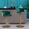 Set of 2 Bar Stools; with Chrome Footrest and Base Swivel Height Adjustable Mechanical Lifting Velvet + Golden Leg Simple Bar Stool-Green