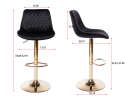 Set of 2 Bar Stools; with Chrome Footrest and Base Swivel Height Adjustable Mechanical Lifting Velvet + Golden Leg Simple Bar Stool-black