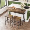 Modern 3-Piece Bar tabies and chairs Set with 2 Chairs for Dining Room; Black Frame+Brown panel