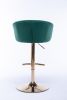 Set of 2 Bar Stools; with Chrome Footrest and Base Swivel Height Adjustable Mechanical Lifting Velvet + Golden Leg Simple Bar Stool-Green