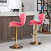 Set of 2 Bar Stools; with Chrome Footrest and Base Swivel Height Adjustable Mechanical Lifting Velvet + Golden Leg Simple Bar Stool-pink