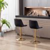 Set of 2 Bar Stools; with Chrome Footrest and Base Swivel Height Adjustable Mechanical Lifting Velvet + Golden Leg Simple Bar Stool-black