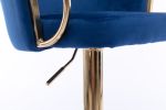 Set of 2 Bar Stools; with Chrome Footrest and Base Swivel Height Adjustable Mechanical Lifting Velvet + Golden Leg Simple Bar Stool-Navy