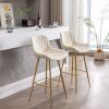 30 inch Set of 2 Bar Stools; with Chrome Footrest Velvet Fabric Counter Stool Golden Leg Simple High Bar Stool; CREAM