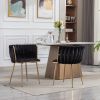 Dining Chair; Thickened fabric chairs with wood legs; Set of 2; Black