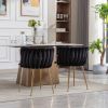 Dining Chair; Thickened fabric chairs with wood legs; Set of 2; Black