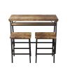 Modern 3-Piece Bar tabies and chairs Set with 2 Chairs for Dining Room; Black Frame+Brown panel