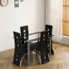 5 Pieces Dining Table Set for 4; Kitchen Room Tempered Glass Dining Table; 4 Chairs; Black; Table legs are black (Replacement code 13029118KB)