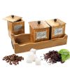 WILLART Handcrafted Teak Wood Antique Look Tea Coffee Sugar 3 Container Set in Wooden Tray â€“ Container with Lids (Dimension : 13.50 x 5.50 x 6 Inch)