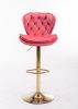 Set of 2 Bar Stools; with Chrome Footrest and Base Swivel Height Adjustable Mechanical Lifting Velvet + Golden Leg Simple Bar Stool-pink