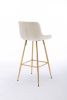 30 inch Set of 2 Bar Stools; with Chrome Footrest Velvet Fabric Counter Stool Golden Leg Simple High Bar Stool; CREAM