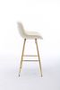 30 inch Set of 2 Bar Stools; with Chrome Footrest Velvet Fabric Counter Stool Golden Leg Simple High Bar Stool; CREAM