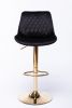 Set of 2 Bar Stools; with Chrome Footrest and Base Swivel Height Adjustable Mechanical Lifting Velvet + Golden Leg Simple Bar Stool-black