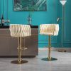 Set of 2 Bar Stools; with Chrome Footrest and Base Swivel Height Adjustable Mechanical Lifting Velvet + Golden Leg Simple Bar Stoo; Ivory