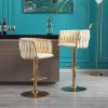 Set of 2 Bar Stools; with Chrome Footrest and Base Swivel Height Adjustable Mechanical Lifting Velvet + Golden Leg Simple Bar Stoo; Ivory