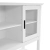 130*38*89.2cm Transparent Sliding Double Doors Double Inner Compartments With Bottom Storage Rack Sideboard Classical White