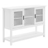 130*38*89.2cm Transparent Sliding Double Doors Double Inner Compartments With Bottom Storage Rack Sideboard Classical White