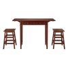 3 Piece Handcrafted Kitchen Island Breakfast Table Set; 2 Drawers; Rubberwood; Stools; Walnut Brown