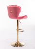 Set of 2 Bar Stools; with Chrome Footrest and Base Swivel Height Adjustable Mechanical Lifting Velvet + Golden Leg Simple Bar Stool-pink