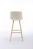 30 inch Set of 2 Bar Stools; with Chrome Footrest Velvet Fabric Counter Stool Golden Leg Simple High Bar Stool; CREAM