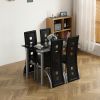 5 Pieces Dining Table Set for 4; Kitchen Room Tempered Glass Dining Table; 4 Chairs; Black; Table legs are black (Replacement code 13029118KB)