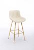 30 inch Set of 2 Bar Stools; with Chrome Footrest Velvet Fabric Counter Stool Golden Leg Simple High Bar Stool; CREAM