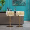 Set of 2 Bar Stools; with Chrome Footrest and Base Swivel Height Adjustable Mechanical Lifting Velvet + Golden Leg Simple Bar Stoo; Ivory