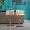 Set of 2 Bar Stools; with Chrome Footrest and Base Swivel Height Adjustable Mechanical Lifting Velvet + Golden Leg Simple Bar Stoo; Ivory