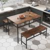 JHX Dining table set 3PC; structural strengthening; industrial style (Rustic Brown; 43.31''L x 27.56''W x 29.53''H)