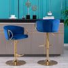 Set of 2 Bar Stools; with Chrome Footrest and Base Swivel Height Adjustable Mechanical Lifting Velvet + Golden Leg Simple Bar Stool-Navy