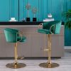 Set of 2 Bar Stools; with Chrome Footrest and Base Swivel Height Adjustable Mechanical Lifting Velvet + Golden Leg Simple Bar Stool-Green