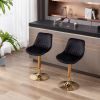 Set of 2 Bar Stools; with Chrome Footrest and Base Swivel Height Adjustable Mechanical Lifting Velvet + Golden Leg Simple Bar Stool-black