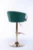 Set of 2 Bar Stools; with Chrome Footrest and Base Swivel Height Adjustable Mechanical Lifting Velvet + Golden Leg Simple Bar Stool-Green