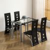 5 Pieces Dining Table Set for 4; Kitchen Room Tempered Glass Dining Table; 4 Chairs; Black; Table legs are black (Replacement code 13029118KB)