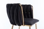 Dining Chair; Thickened fabric chairs with wood legs; Set of 2; Black