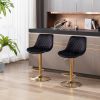 Set of 2 Bar Stools; with Chrome Footrest and Base Swivel Height Adjustable Mechanical Lifting Velvet + Golden Leg Simple Bar Stool-black