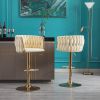 Set of 2 Bar Stools; with Chrome Footrest and Base Swivel Height Adjustable Mechanical Lifting Velvet + Golden Leg Simple Bar Stoo; Ivory