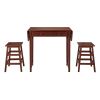 3 Piece Handcrafted Kitchen Island Breakfast Table Set; 2 Drawers; Rubberwood; Stools; Walnut Brown