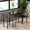 Modern 3-Piece Dining Table Set with 2 Chairs for Dining Room; Black Frame+Printed Black Marble Finish