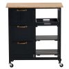 76*37*84cm Three Drawers Three Layers Bronze Color Handle Rubber Wood Log Color Table Top Black Spray Paint Dining Car