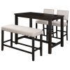 TOPMAX 2 Pieces Rustic Wooden Counter Height Upholstered Dining Chairs for Small Places; Espresso+ Beige