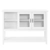 130*38*89.2cm Transparent Sliding Double Doors Double Inner Compartments With Bottom Storage Rack Sideboard Classical White