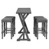 TOPMAX Mid-century Counter Height 5-Piece Dining Set; Wood Console Table with Trestle Legs and 4 Stools for Small Places; Gray