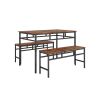 JHX Dining table set 3PC; structural strengthening; industrial style (Rustic Brown; 43.31''L x 27.56''W x 29.53''H)