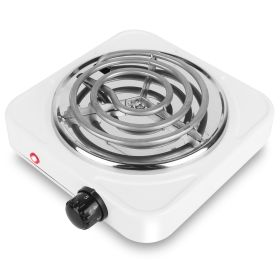 1000W Electric Single Burner Portable Coil Heating Hot Plate Stove Countertop RV Hotplate with Non Slip Rubber Feet 5 Temperature Adjustments (Color: White)