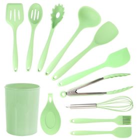 Cooking Baking 10 PCS Spatula Set High Heat Resistant Kitchen Utensil Set (Color: Green)