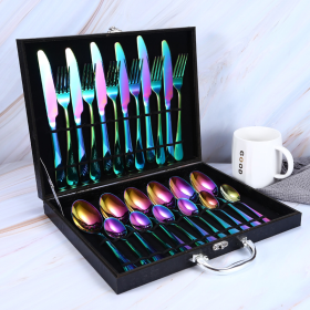 Elegant Western High-End Stainless Steel Tableware 24 Piece Set (Color: Black Color)